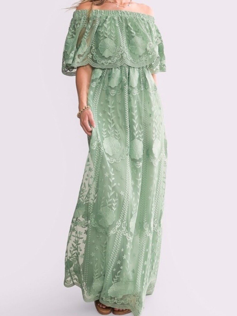 Day Trip Fairy Whimsical Lace Maxi Dress Medium Lace Off The Shoulder Flowy